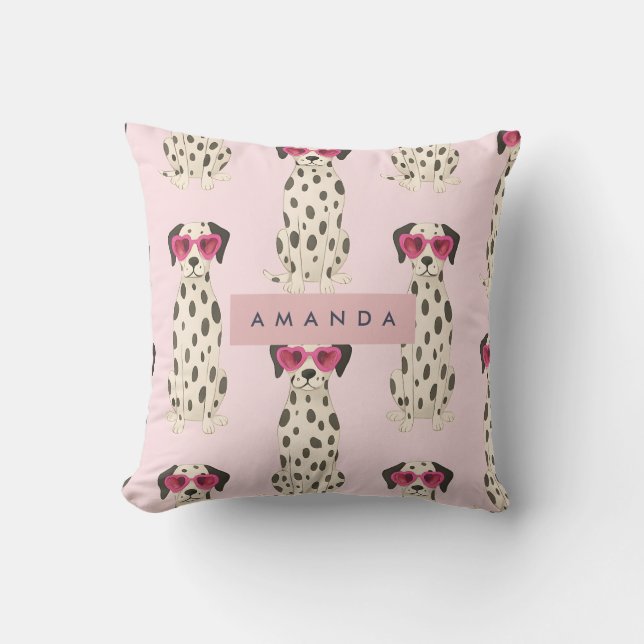 Coussin Personalized Dalmatian Dog with Pink Heart Glasses (Recto)