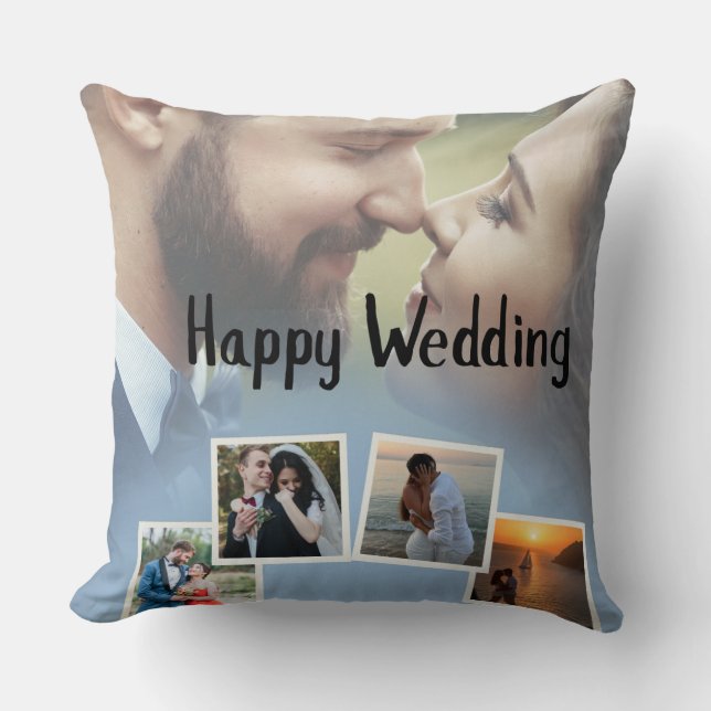 Coussin Personalized Happy Wedding Photo Collage (Recto)