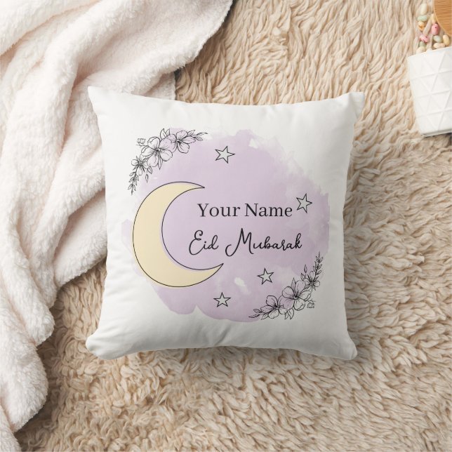 Coussin Personalized Lavender Eid Mubarak Throw Pillow (Couverture)