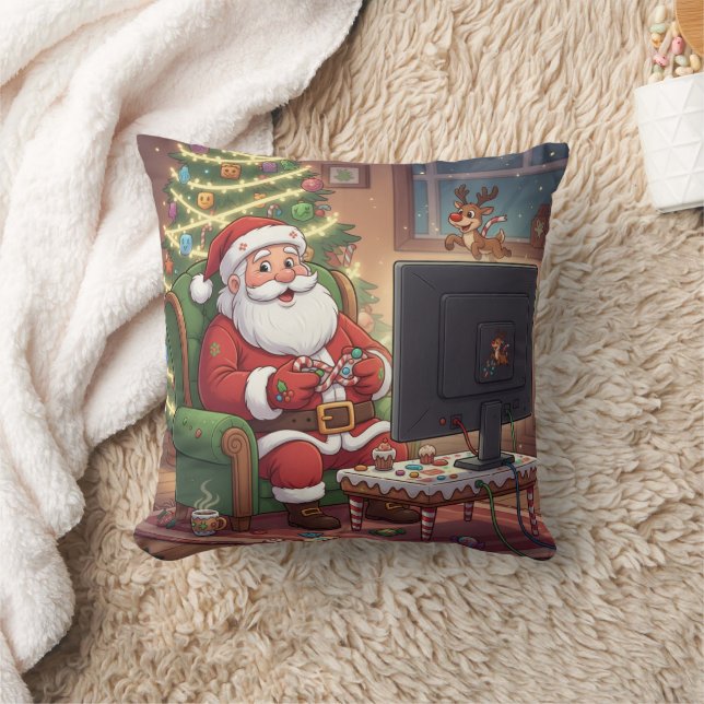 Coussin Personalized Level Up Christmas Funny Gamer Santa (Couverture)