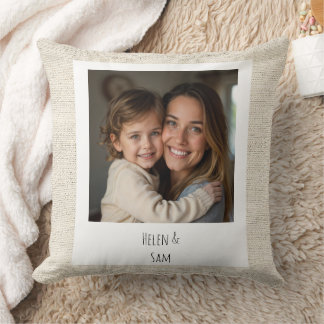 Coussin Personalized Minimalist Family Photo Faux Burlap