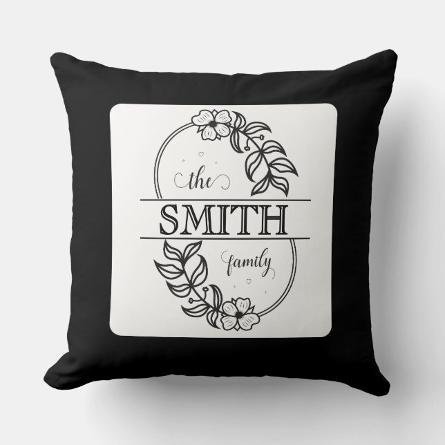 Coussin  Personalized Modern Floral Family Name Monogram (Recto)