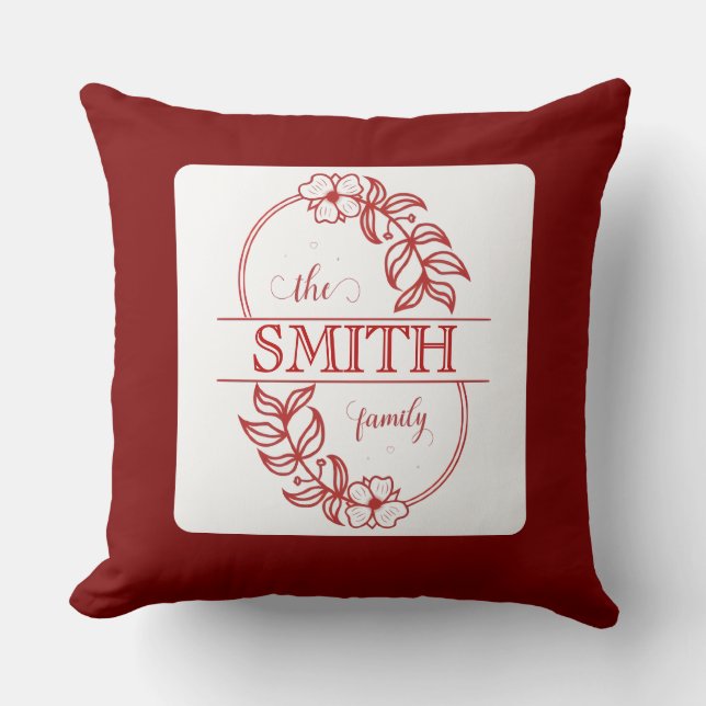 Coussin  Personalized Modern Floral Family Name Monogram (Recto)