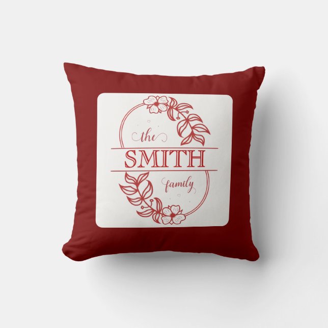 Coussin  Personalized Modern Floral Family Name Monogram (Recto)