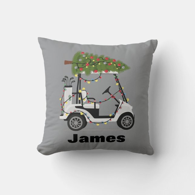 Coussin Personalized Name Golfer Christmas Golf Cart Xmas  (Recto)