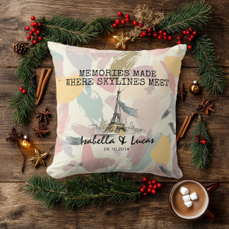 Coussin Personalized Pastel Skyline Couple Pillow