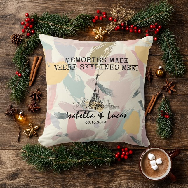 Coussin Personalized Pastel Skyline Couple Pillow (Créateur téléchargé)