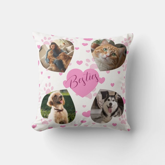 Coussin Personalized Pet Photo Collage Pink Hearts (Recto)
