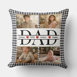 Coussin Personalized Photo Collage & Kids' Names "DAD"