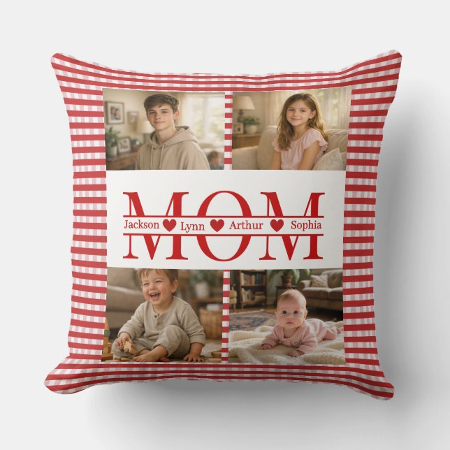Coussin Personalized Photo Collage Mom Heart & Kids Name (Recto)