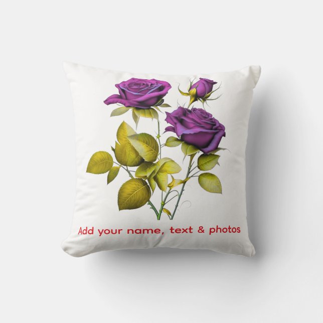 Coussin Personalized Purple Rose Template | Add Your text (Recto)