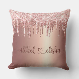 Coussin Personalized Rose Gold Glitter Drip Couple Names