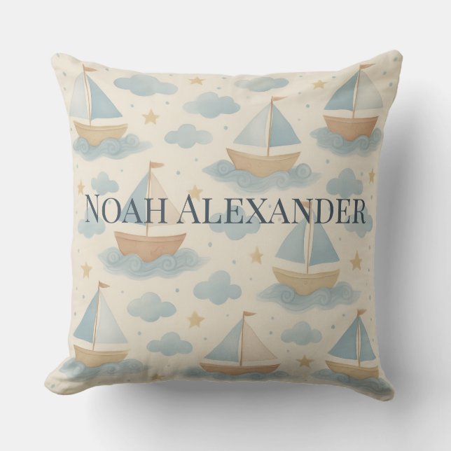 Coussin Personalized Sailboat Nursery Pillow (Recto)