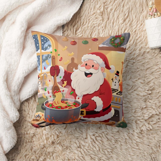 Coussin Personalized Santa Chef Pasta Night Throw Pillow (Couverture)