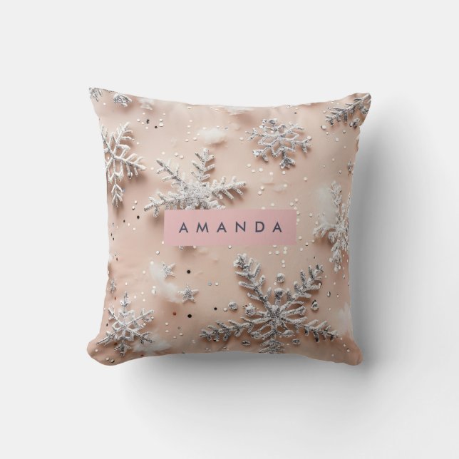 Coussin Personalized Silver Glitter Snowflake  (Recto)