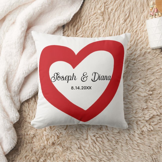 Coussin Personalized Valentine Anniversary Red Heart Names (Couverture)