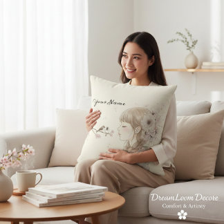 Coussin Personalized Watercolor Art with Name Gift for Her
