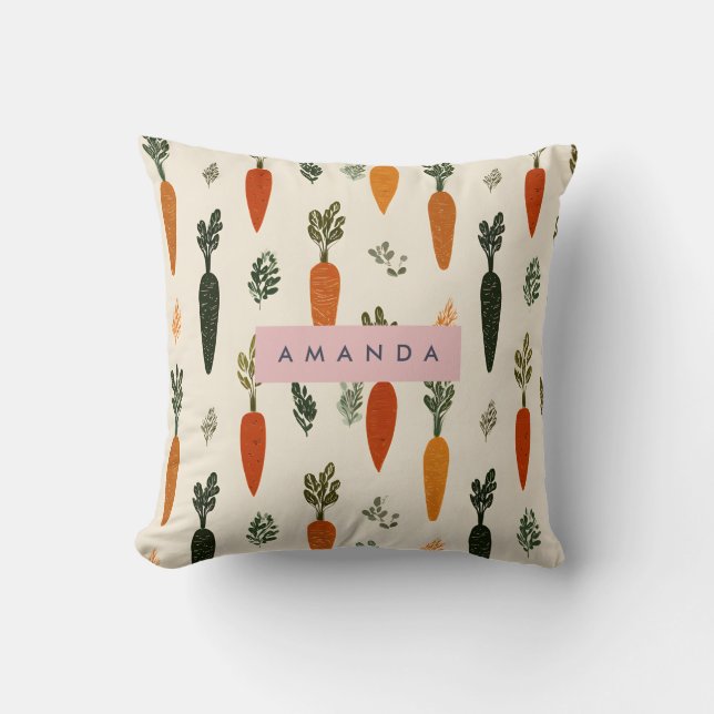 Coussin Personalized Whimsical Carrot Patch Rustic (Recto)