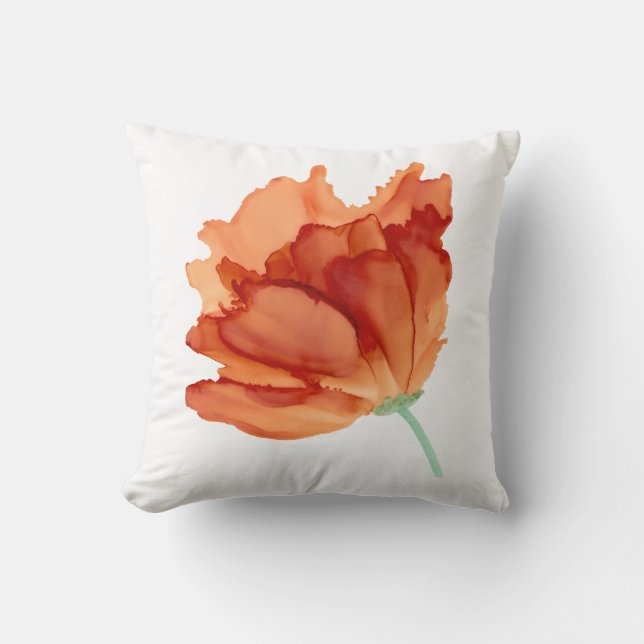 Coussin Personnalisable ! ! Orange coquelicot peint à la m (Recto)