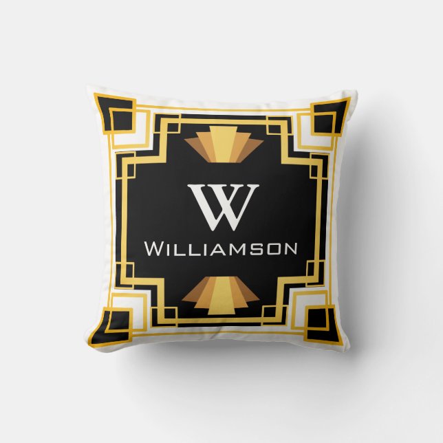 Coussin Personnalisé - 1920 Gold & Black Style géométrique (Recto)