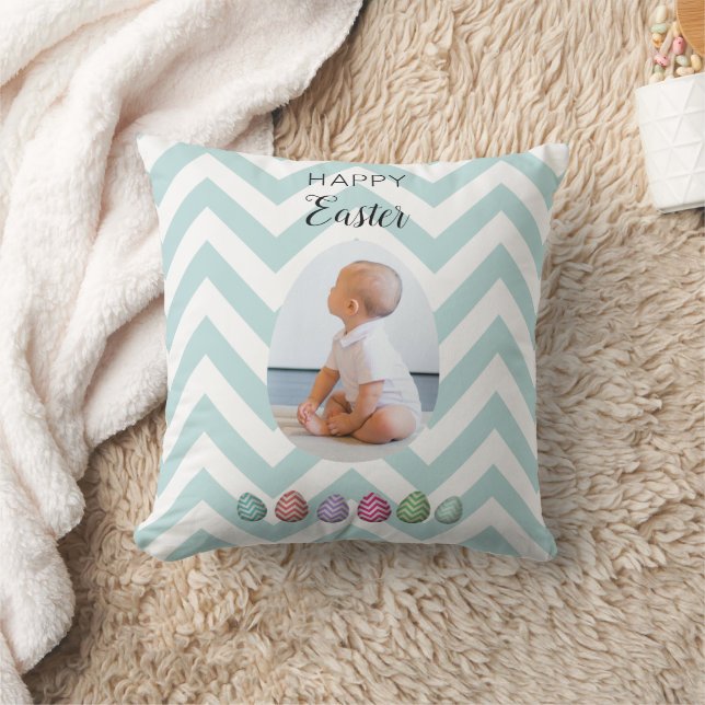 Coussin Personnalisé 2 Photo Oeuf de Pâques Bleu Pastel (Couverture)