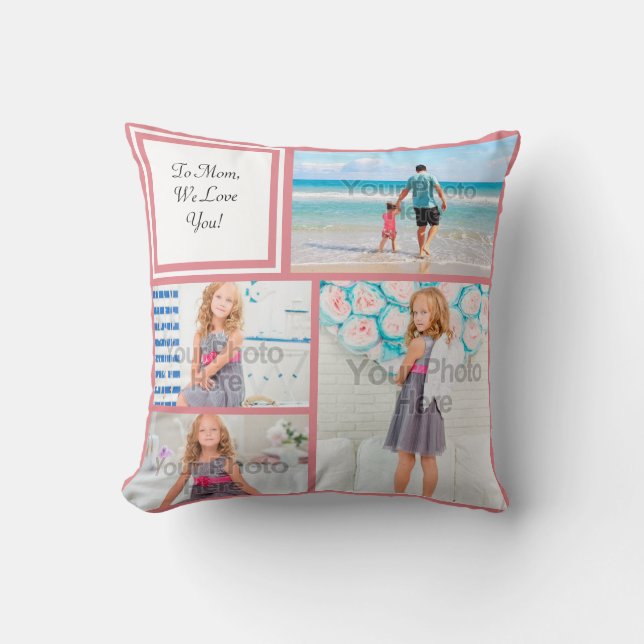 Coussin Personnalisé 4 Photo Collage Pink Mom Love (Recto)