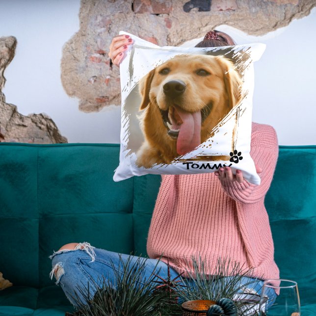 Coussin Personnalisé Animaux de compagnie Amis Photo & Nom (Custom Pet Friends Photo & Name Throw Pillow Gift)