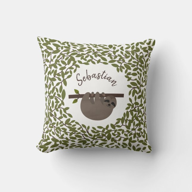 Coussin personnalisé Baby Sloth Verdure (Recto)