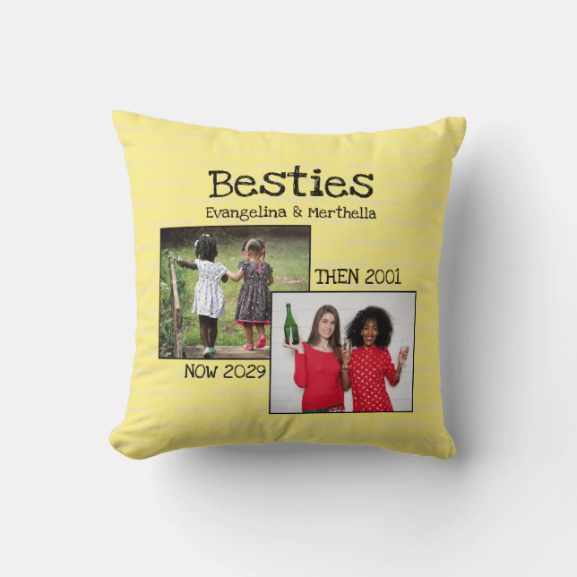 Coussin Personnalisé BFF Jaune Mémoire Photo Meilleurs Ami (Recto)
