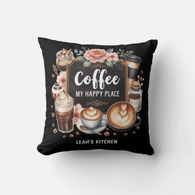 Coussin ☕ Personnalisé Café Cuisine Café Café Café Joyeux  (Recto)