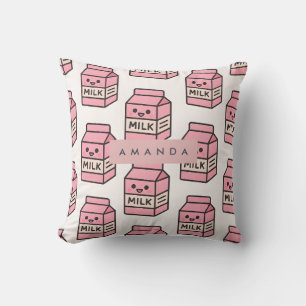 Coussin Personnalisé Cute Kawaii Pink Milk Carton Design