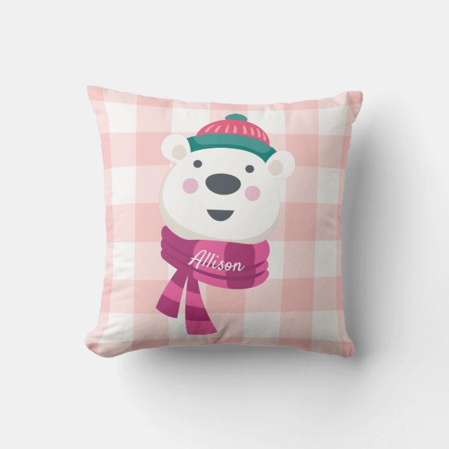 Coussin Personnalisé Cute Polar Ours Rose En vichy Vacance (Recto)