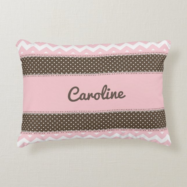 Coussin personnalisé de bébé - rose et brun (Devant)