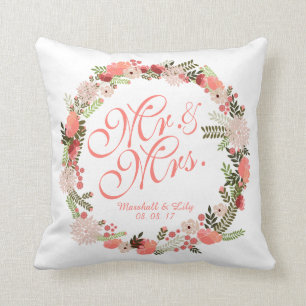 Coussin personnalisé de mariage d'aquarelle de