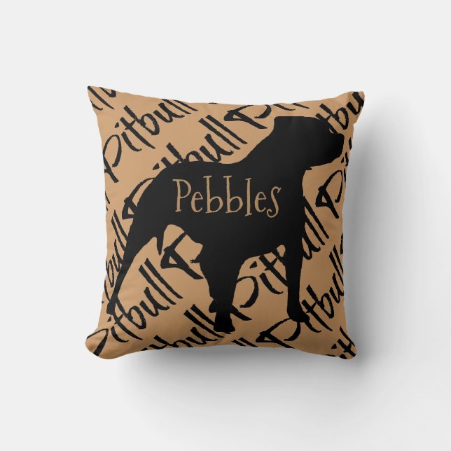 Coussin personnalisé de silhouette de chien Pitbul (Recto)