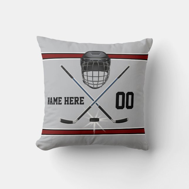 Coussin personnalisé d'hockey, gris, noir, (Recto)