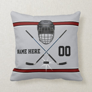 Coussin personnalisé d'hockey, gris, noir,