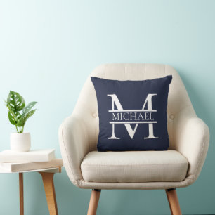 Coussin Personnalisé Elegant Navy Blue Monogramme et nom