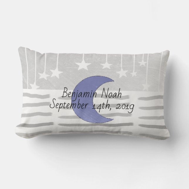 Coussin personnalisé gris et bleu lune et étoiles (Recto)