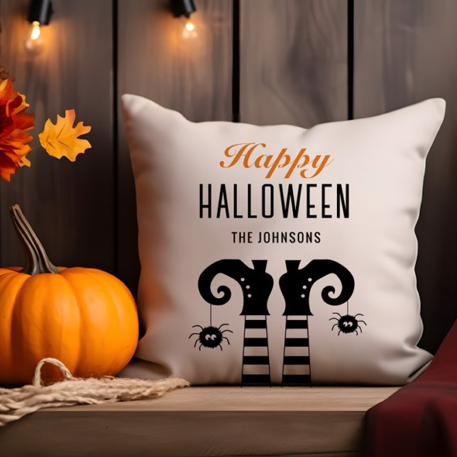 Coussin Personnalisé Happy Halloween Witch Feet Blanc (Créateur téléchargé)