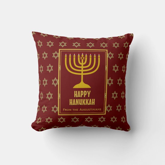 Coussin Personnalisé | HAPPY HANOUKKA | Menorah | ROUGE (Recto)
