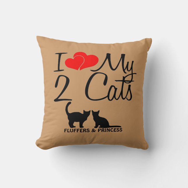Coussin Personnalisé J'Aime Mes Deux Chats (Recto)