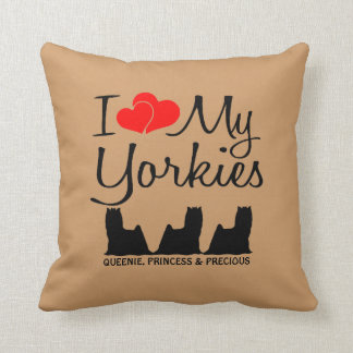 Coussin Personnalisé J'Aime Mes Trois Yorkies