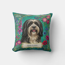 Coussin personnalisé Lhasa Apso noir et blanc