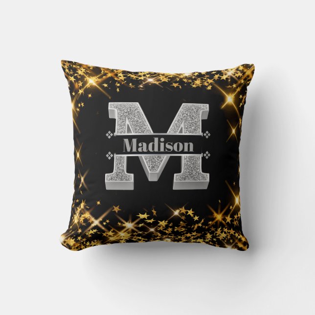 Coussin Personnalisé M Monogramme initial d'argent Votre n (Recto)