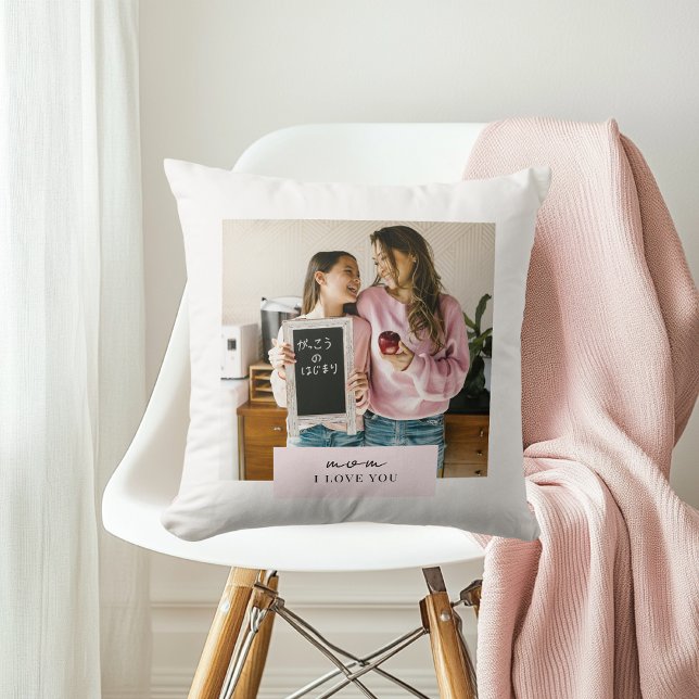 Coussin Personnalisé Maman Je T'Aime Photo Rose (Créateur téléchargé)