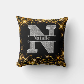Coussin Personnalisé N Monogramme initial d'argent Votre n