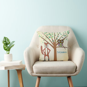 Coussin Personnalisé New Baby's Room Cute Fox and Owl