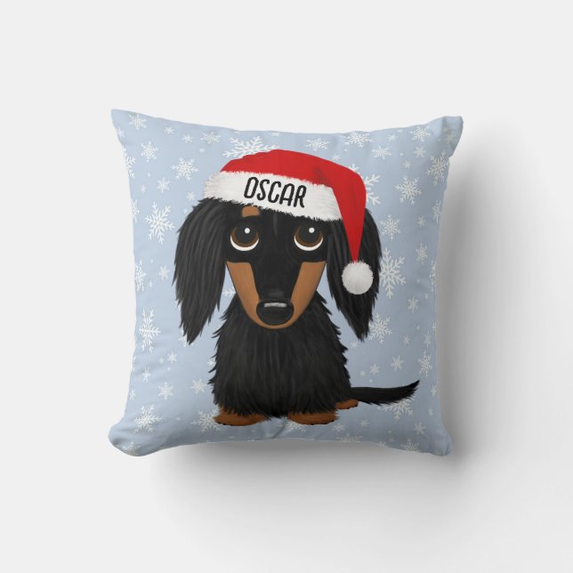 Coussin Personnalisé noir et tan Dachshund Père Noël (Recto)