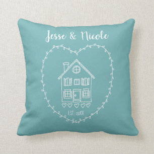 Coussin Personnalisé Nom de couple Maison chauffante Nouve